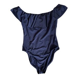 #185, Trina Turk Off-Shoulder Navy Swimsuit, size 12